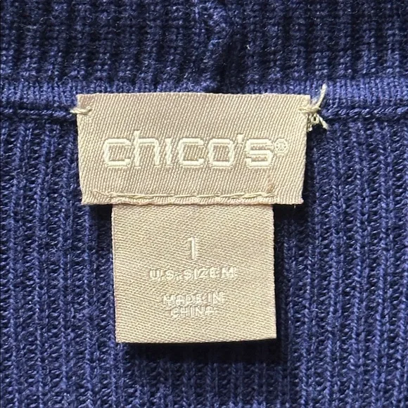 Chico's Women's Navy Blue Shawl Collar Asymmetrical Open Front Cardigan Sz 1/M - Picture 7 of 11